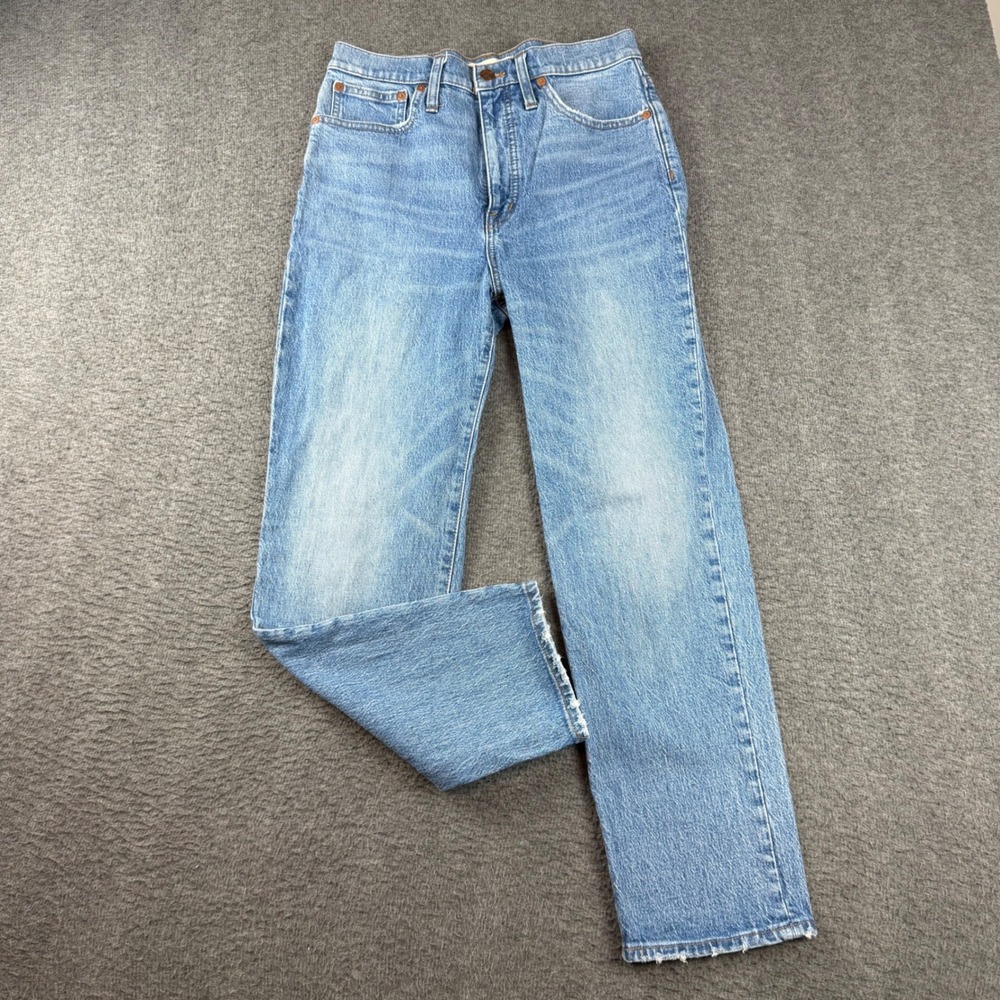 Madewell Classic Straight Jeans Women's 27 Blue High Rise Raw Hem Denim